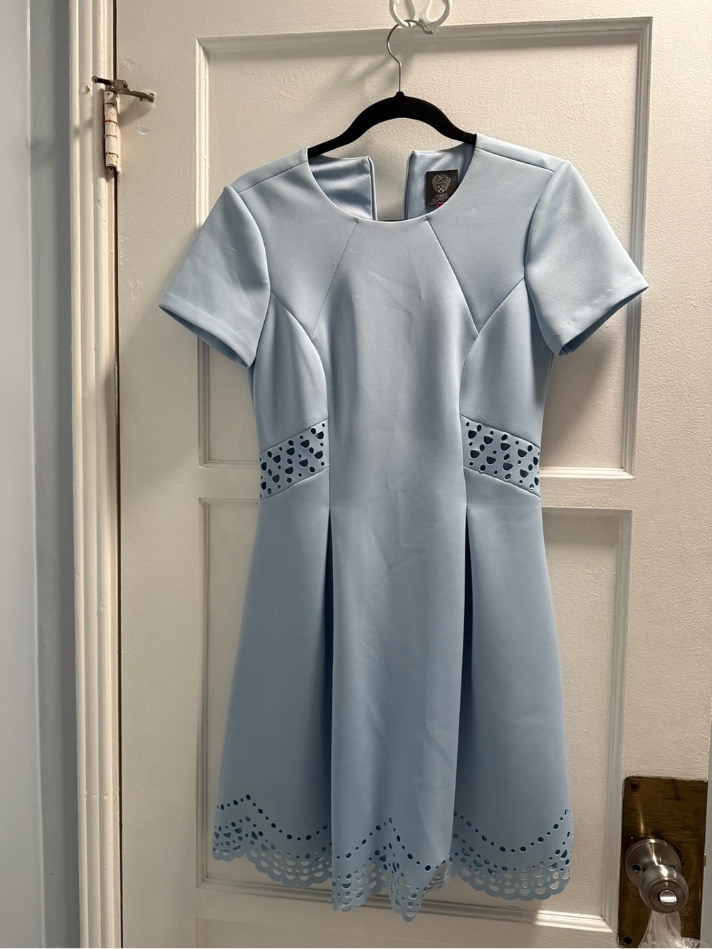 Vince Camuto Pale Blue Short Sleeve Fit-and-Flare Dress
